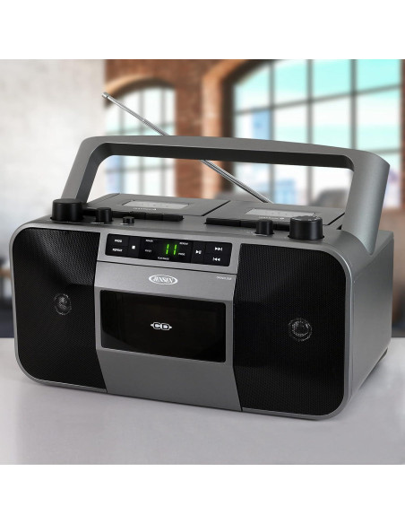 Jensen MCR-1500 Estéreo Portátil CD/MP3 Doble Cassette Plata