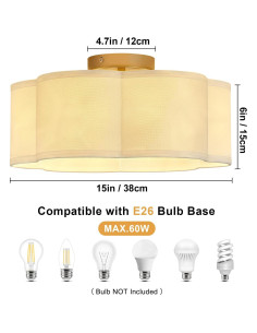Luz de Techo Semi Flush OFLNLL 6 Luces Oro Tela Blanca 2