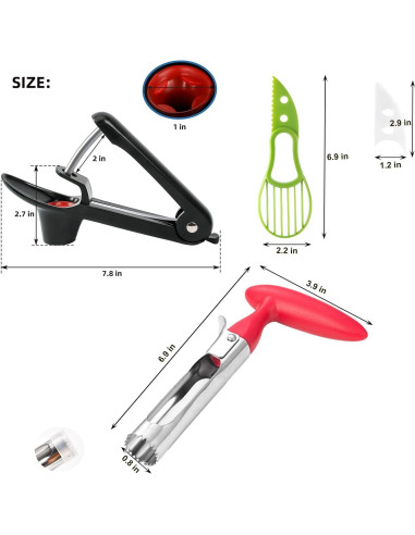 Juego de Herramientas para Frutas BCMON 4 Piezas - Descorazonador y Cortadores