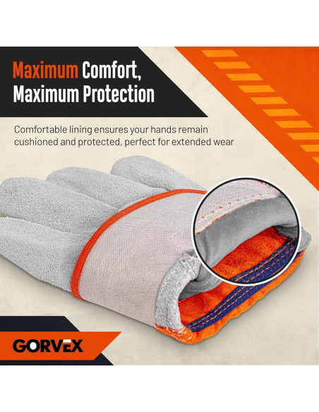 Guantes de Trabajo Gorvex de Cuero de Vacuno - 12 Pares Grandes