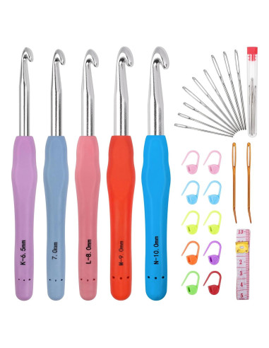 Juego de Ganchillos Ergonómicos MECHEER 5 Tamaños 6.5-10mm