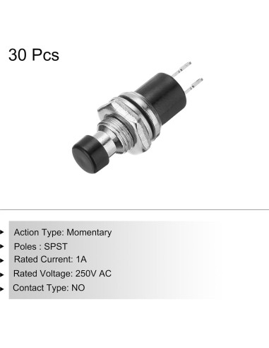 Interruptor de Botón Mini SPST NO 30 Pcs MECCANIXITY 7mm