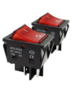 Interruptor Rocker KCD4 DPST 30A 250V con Luz Roja