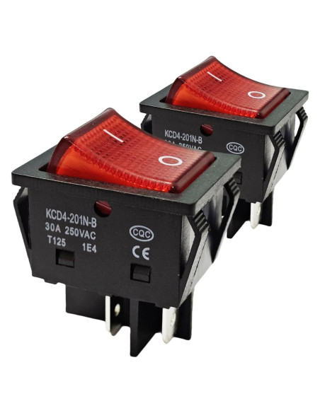 Interruptor Rocker KCD4 DPST 30A 250V con Luz Roja