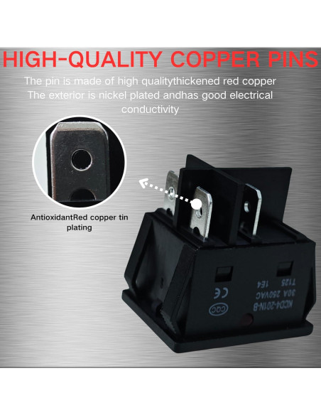 Interruptor Rocker KCD4 DPST 30A 250V con Luz Roja