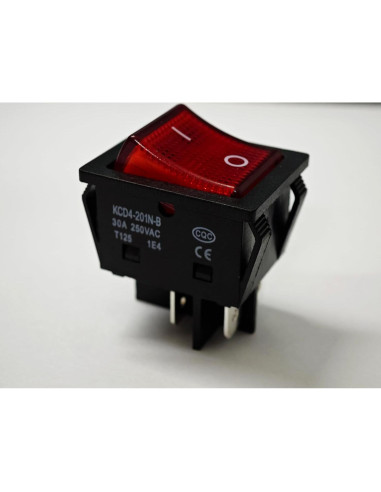 Interruptor Rocker KCD4 DPST 30A 250V con Luz Roja