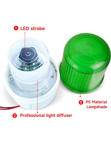 Luz Estroboscópica LED Verde 110V con Sirena 90dB - SLB-5103J