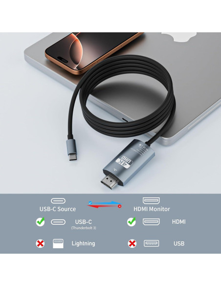 Cable USB C a HDMI 2m 4K@60Hz Belcompany - Compatible con iPhone y Mac