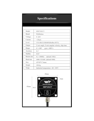 Inclinómetro Industrial HWT101CT IP68 0.1 Z-Eje WitMotion