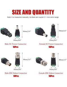 Kit 40 Conectores DC y BNC Macho/Hembra Hilitchi 5.5mm 2