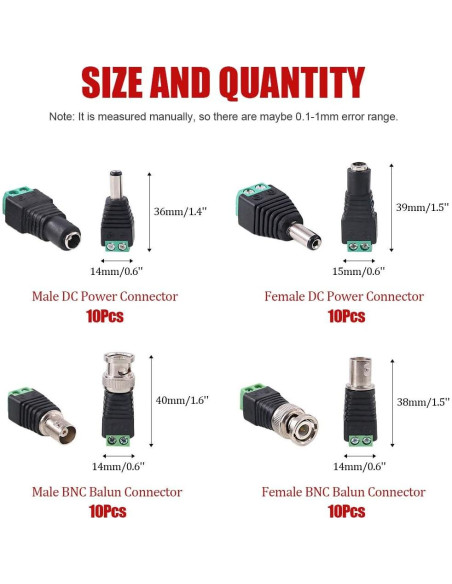 Kit 40 Conectores DC y BNC Macho/Hembra Hilitchi 5.5mm