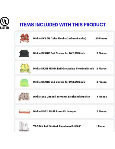 Kit de Bloques de Terminales DIN Dinkle DK2.5N 20A 600V