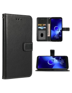 Funda Cartera de Cuero para Alcatel 1S 2019 - Negro