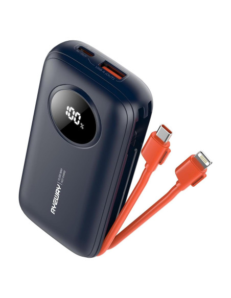 Batería Portátil AYWAY 10,000mAh USB C con Cables Integrados
