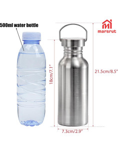 Botella de Agua Acero Inoxidable Marsrut 500ml Plata Sin Aislamiento 2