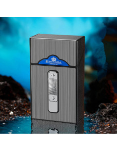 Estuche para Cigarrillos con Encendedor Doble Arco USB Negro 2