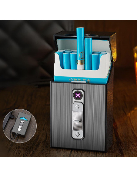 Estuche para Cigarrillos con Encendedor Doble Arco USB Negro