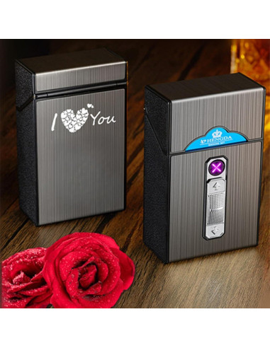 Estuche para Cigarrillos con Encendedor Doble Arco USB Negro