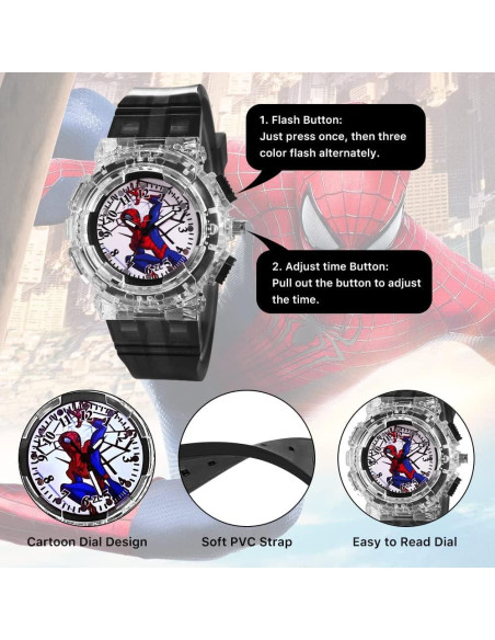 Reloj Infantil Analógico Joday Superhéroe con Luz 3 Colores