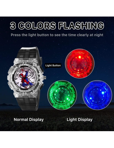 Reloj Infantil Analógico Joday Superhéroe con Luz 3 Colores