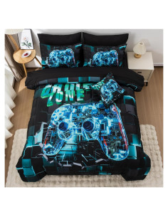 Juego de Ropa de Cama Gamer Aimuan Cian Individual 6 Piezas