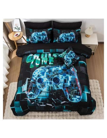 Juego de Ropa de Cama Gamer Aimuan Cian Individual 6 Piezas