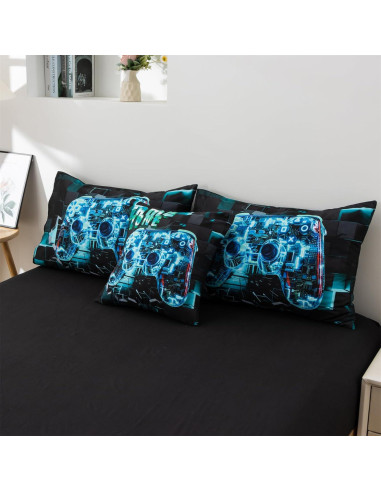Juego de Ropa de Cama Gamer Aimuan Cian Individual 6 Piezas