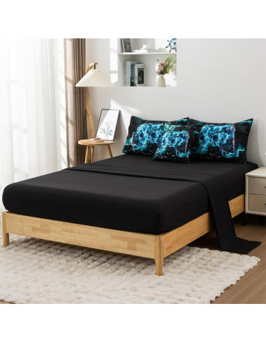 Juego de Ropa de Cama Gamer Aimuan Cian Individual 6 Piezas