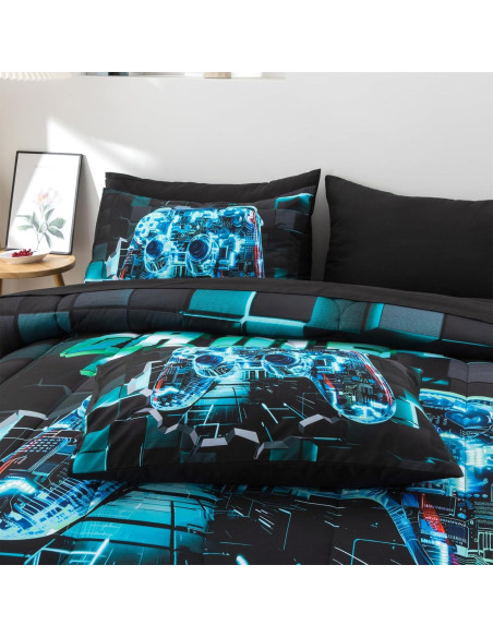 Juego de Ropa de Cama Gamer Aimuan Cian Individual 6 Piezas