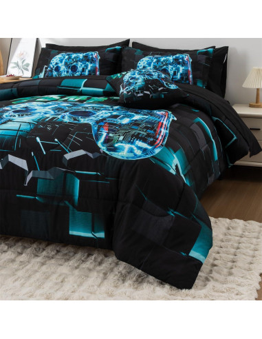 Juego de Ropa de Cama Gamer Aimuan Cian Individual 6 Piezas