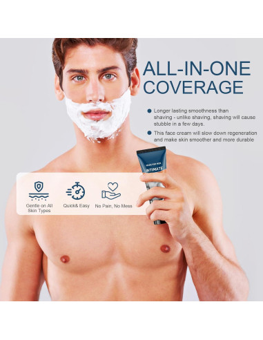 Crema Depilatoria para Hombres 124ml - Indolora para Cuerpo y Áreas Íntimas