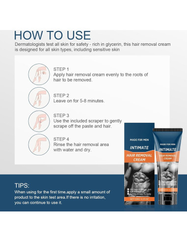 Crema Depilatoria para Hombres 124ml - Indolora para Cuerpo y Áreas Íntimas