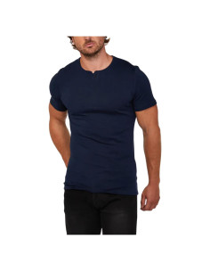 Camiseta Henley Deportiva Ajustada Algodón Hombre Azul Marino