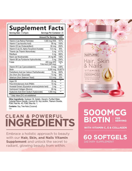 Vitaminas para Cabello, Piel y Uñas Built By Nature 60 Geles