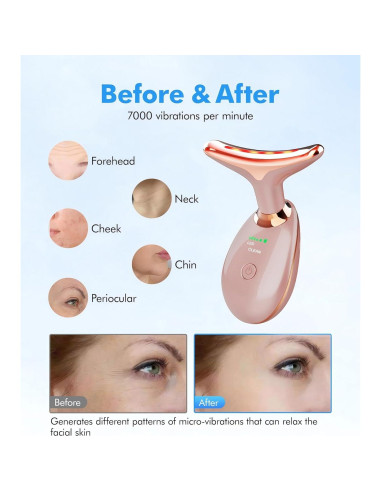 Masajeadora Facial Vibrante Sunpint ES-1081 Oro Rosa 7 Colores