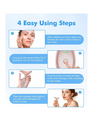 Masajeadora Facial Vibrante Sunpint ES-1081 Oro Rosa 7 Colores