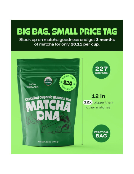 Polvo de Té Verde Orgánico Matcha DNA 340 g Bolsa