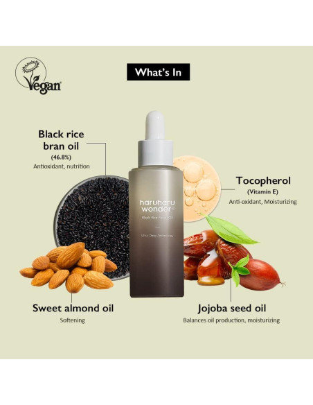 Aceite Facial de Arroz Negro Haruharu 30ml - Hidratante Vegano