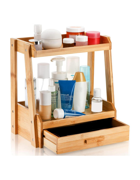 Organizador de Maquillaje de Bambú 2 Niveles Lyellfe