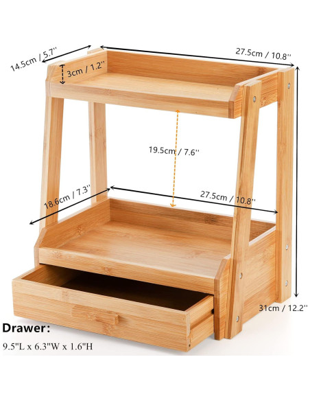 Organizador de Maquillaje de Bambú 2 Niveles Lyellfe