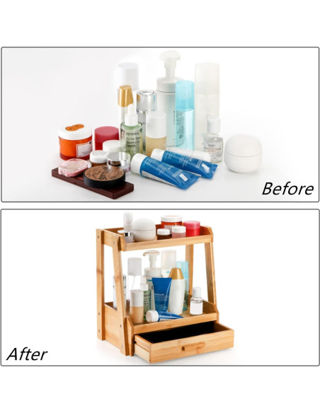 Organizador de Maquillaje de Bambú 2 Niveles Lyellfe