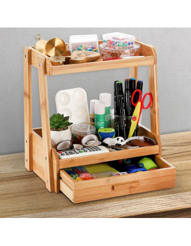 Organizador de Maquillaje de Bambú 2 Niveles Lyellfe
