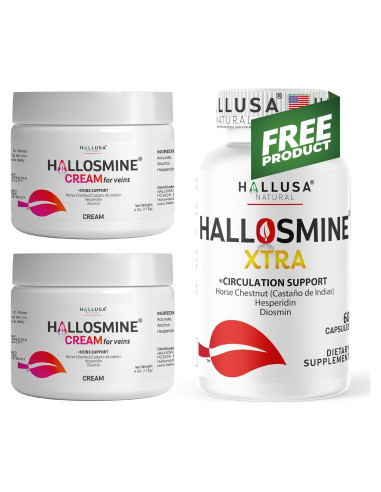 Crema para Venas Varicosas Hallosmine + 60 Cápsulas Suplemento