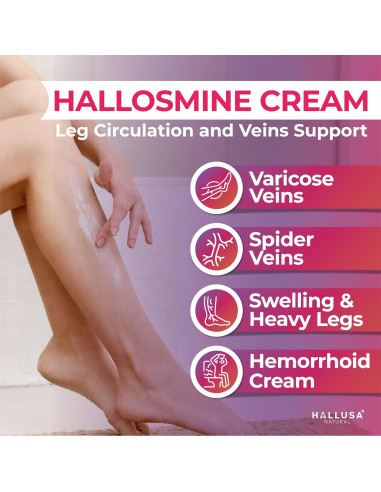 Crema para Venas Varicosas Hallosmine + 60 Cápsulas Suplemento