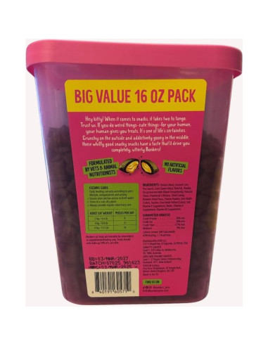 Golosinas Bonkers Bites para Gatos, Pollo y Cheddar, 453 g