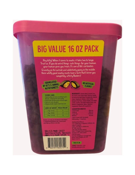 Golosinas Bonkers Bites para Gatos, Pollo y Cheddar, 453 g