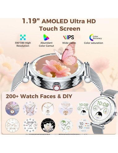 Reloj Inteligente Matast S86 para Mujeres Plata AMOLED 1.19"