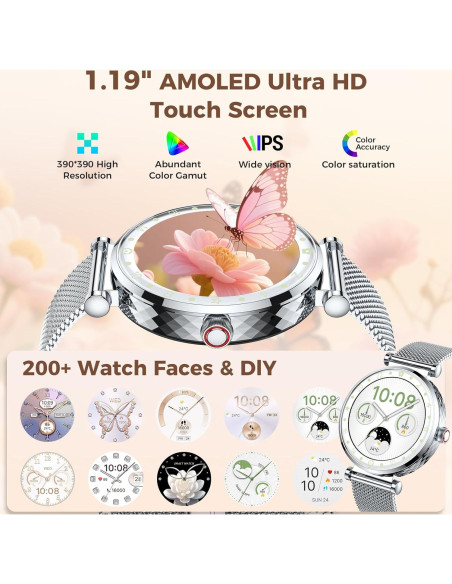 Reloj Inteligente Matast S86 para Mujeres Plata AMOLED 1.19"