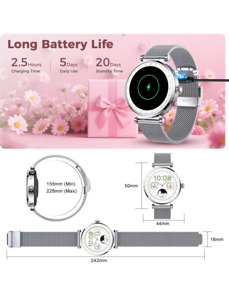 Reloj Inteligente Matast S86 para Mujeres Plata AMOLED 1.19"