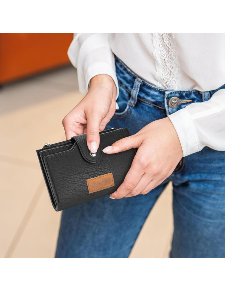 Cartera Bifold para Mujeres Airkit con Bloqueo RFID - Negro Ébano